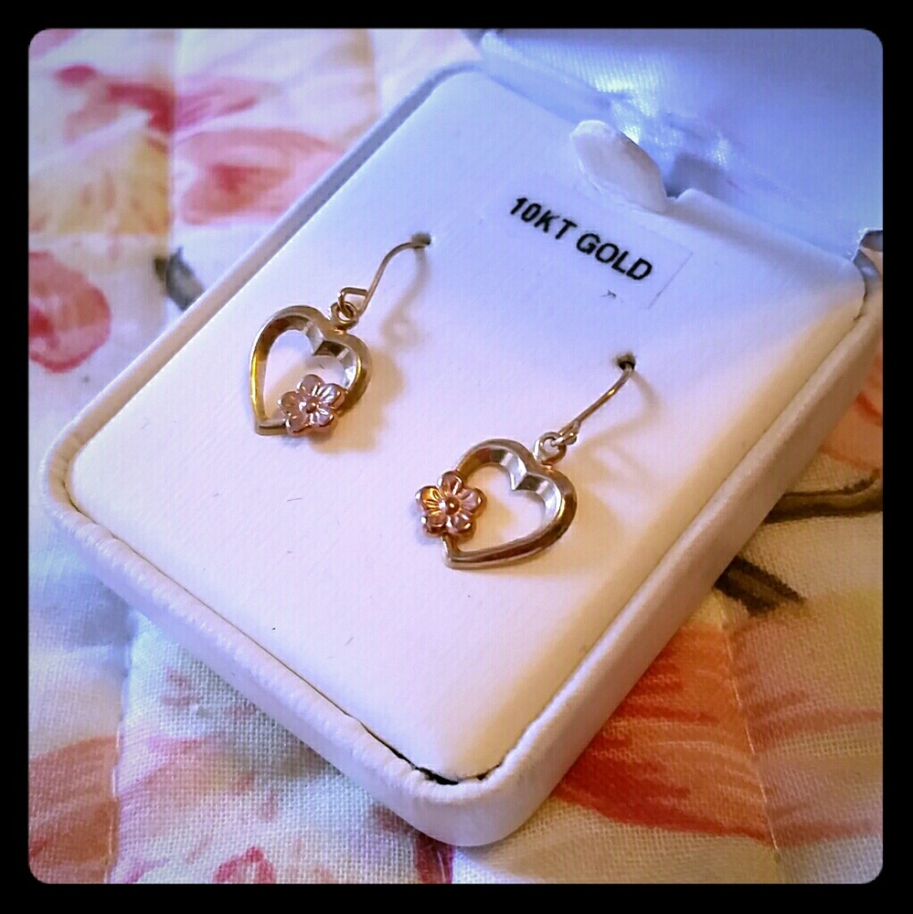 10KT Yellow Gold/Rose Gold Dangling Heart Earrings